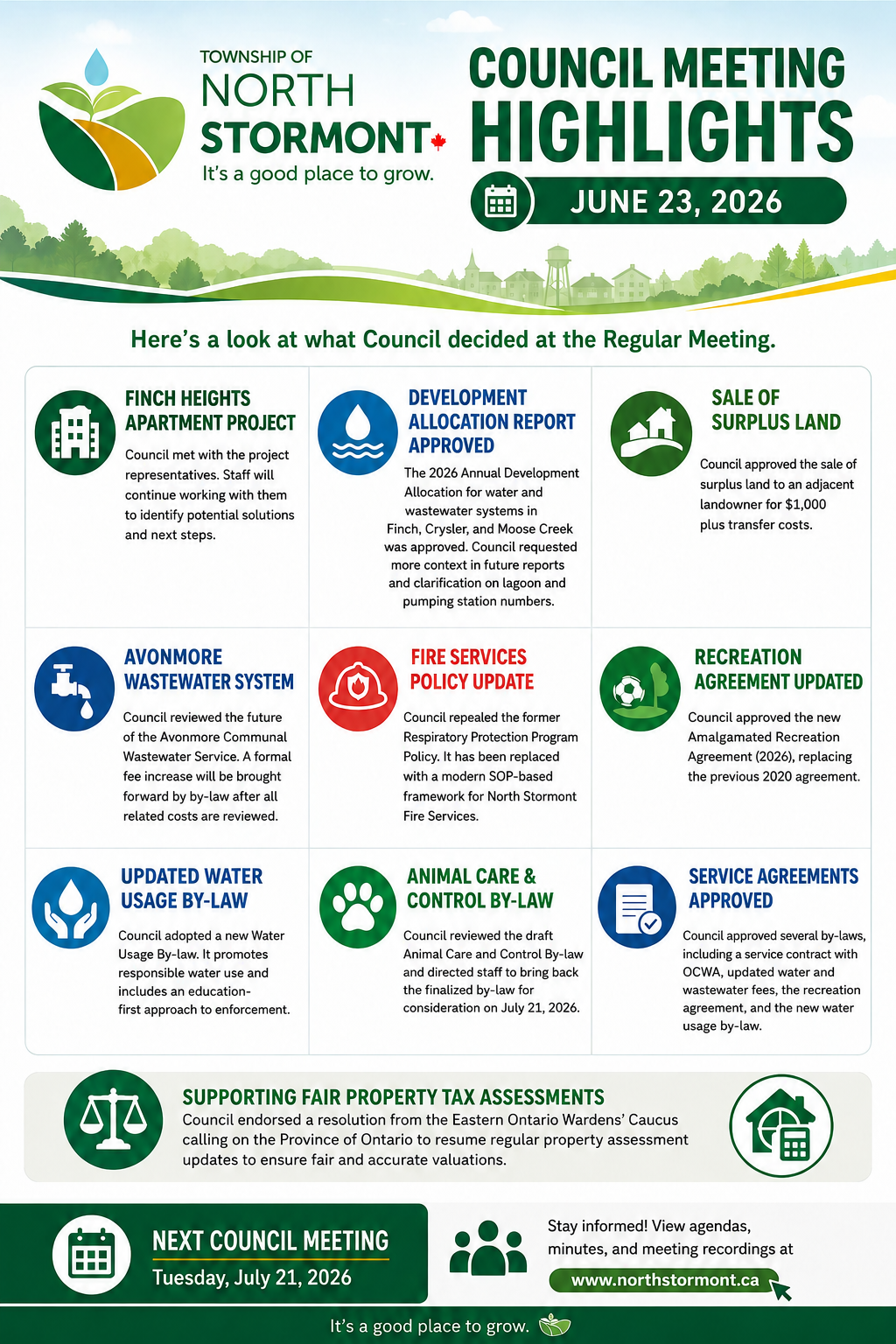 Infographic of council meeting highlights for June 23, 2026