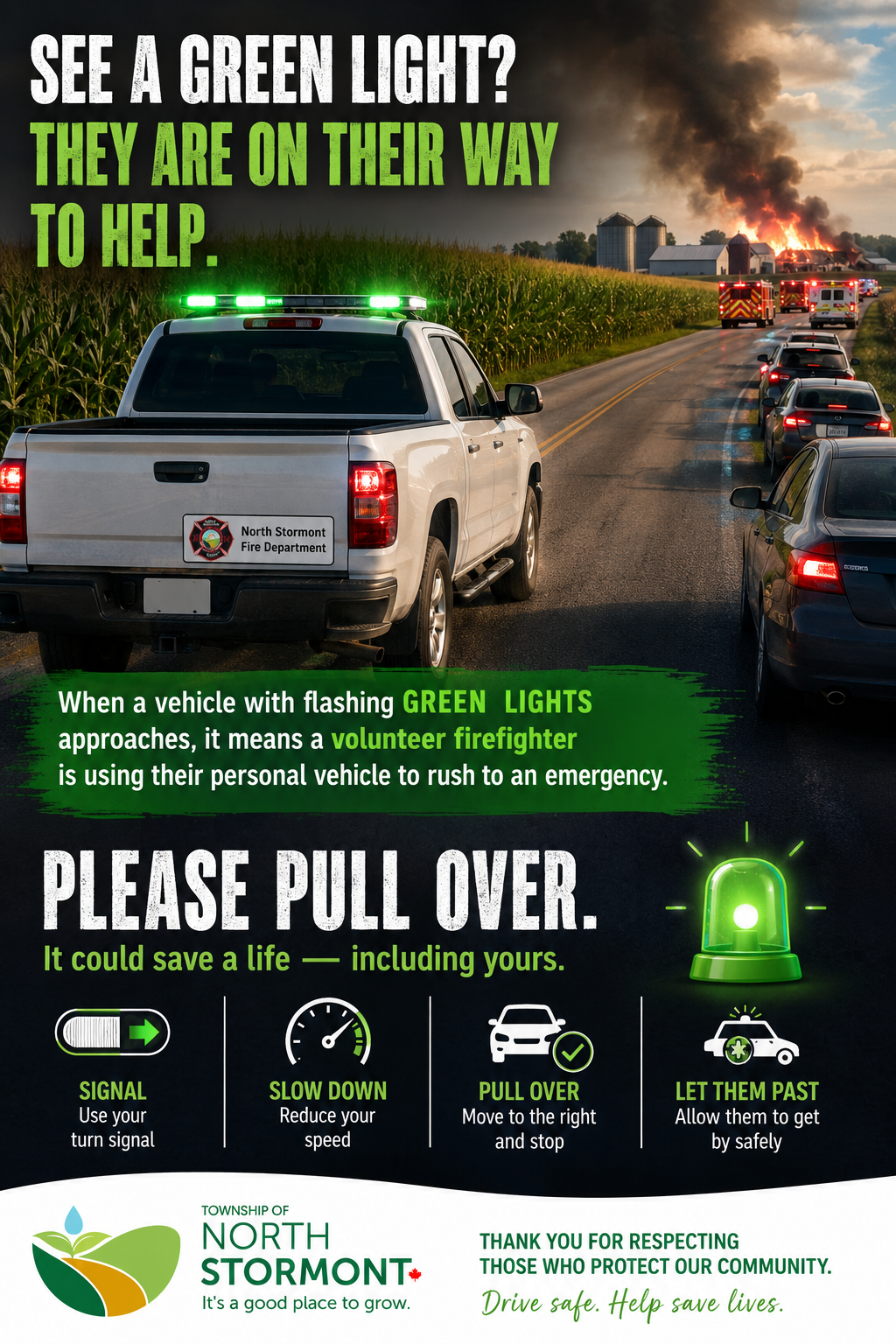 Flashing green light for firefighters