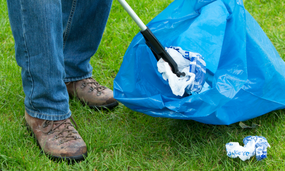Picking up litter.