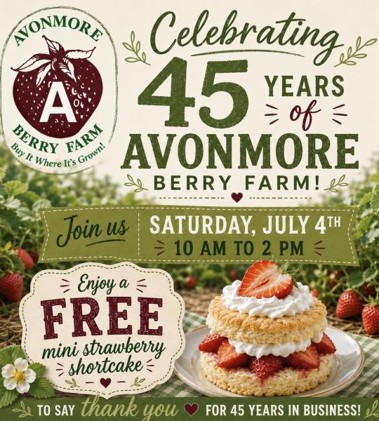 Avonmore berry farm 45th anniversary poster