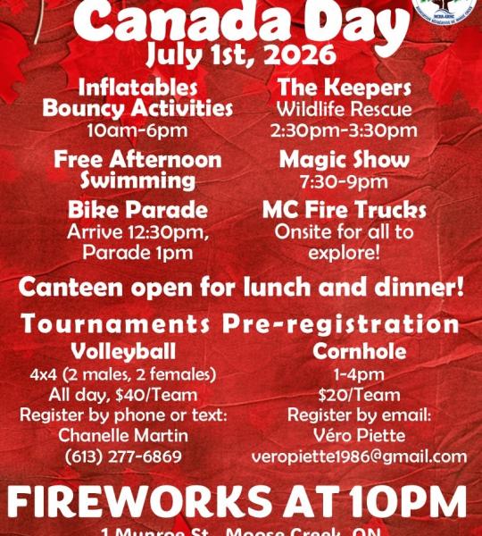 poster listing canada day events in moose creek