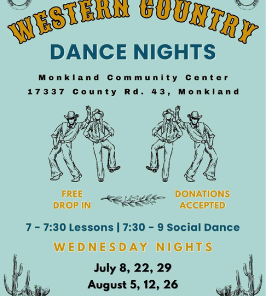 poster for Western country dance nights at the monkland community centre