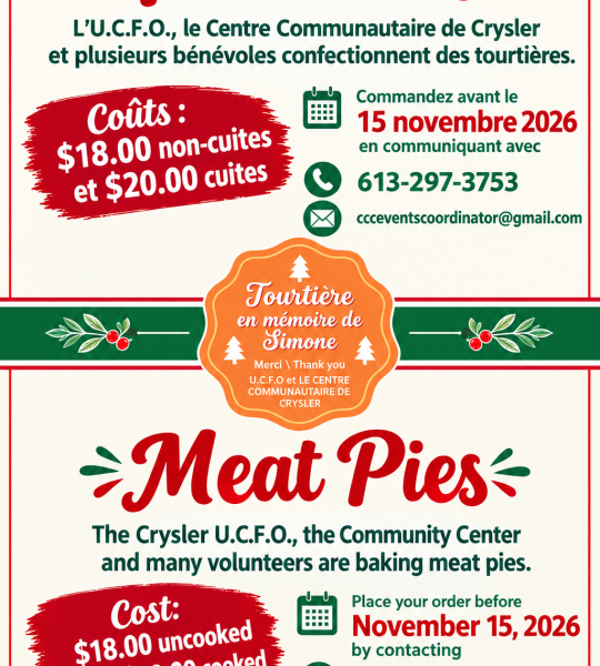 Crysler Community Centre meat pie fundraiser