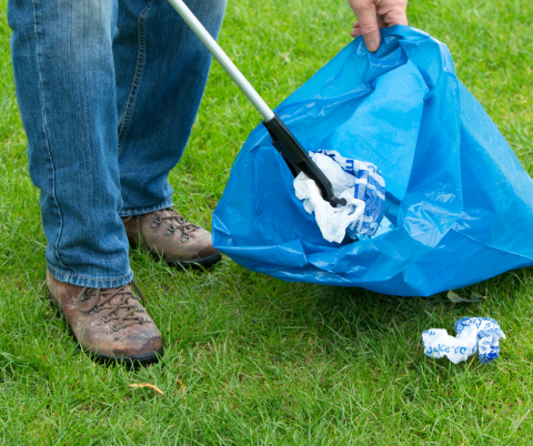 Picking up litter.