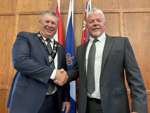 From left are Warden Martin Lang and Warden-elect Francois Landry.