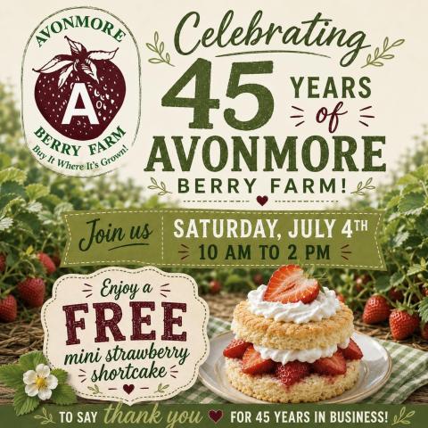 Avonmore berry farm 45th anniversary poster