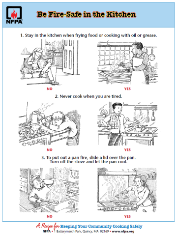 NFPA cooking safety cartoon