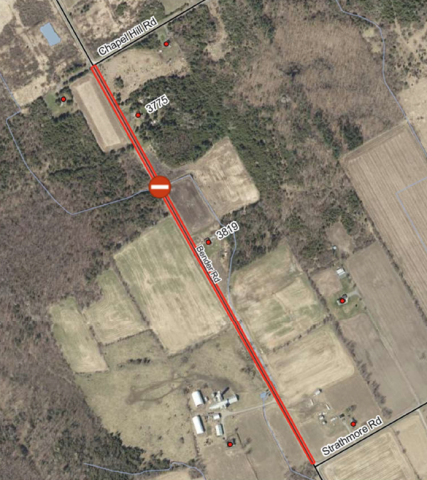 Map of the affected road closure on Bender Road