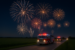 firetrucks driving under fireworks